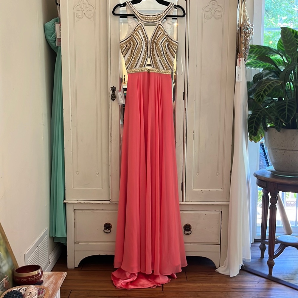 Unique Coral Rachel Allan Homecoming Winter Formal Prom Dress, nwt size 4